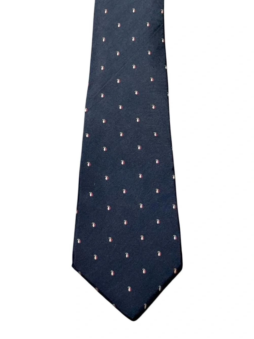VTG CHRISTIAN DIOR Navy Silk Tie with Pink Dot Motif